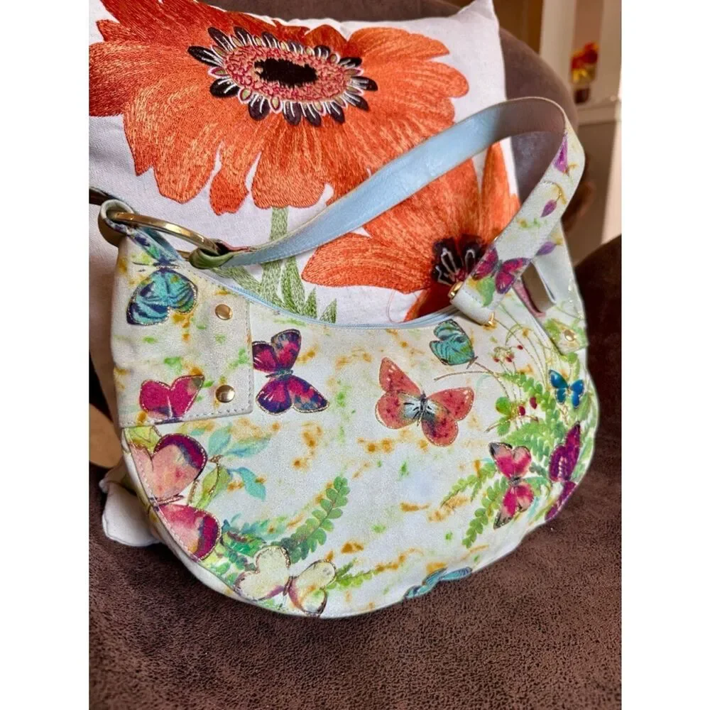 STUART WEITZMAN BAG BUTTERFLY Y2K VINTAGE CRESCENT LEATHER SPAIN FLOWER BOTANY